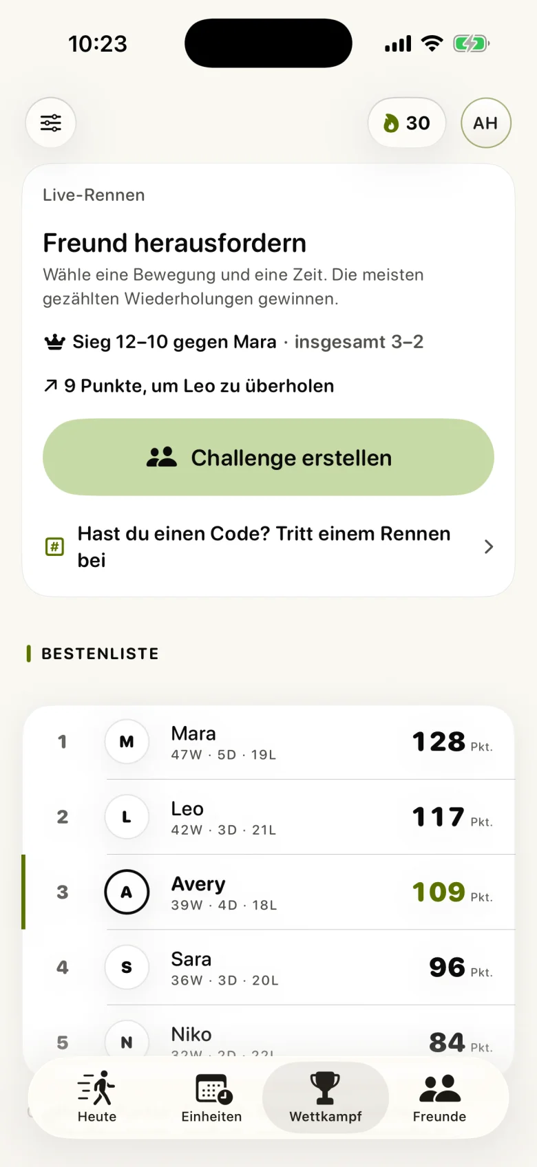 Strikt Wettkampf mit Freundesduellen und Rangliste