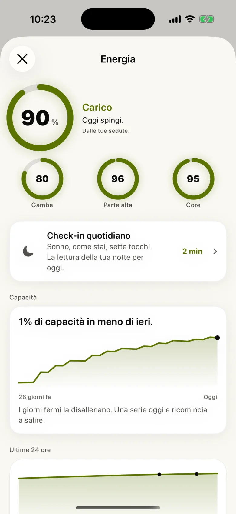 Strikt Energia con anelli di capacità per zona e grafico degli ultimi 28 giorni