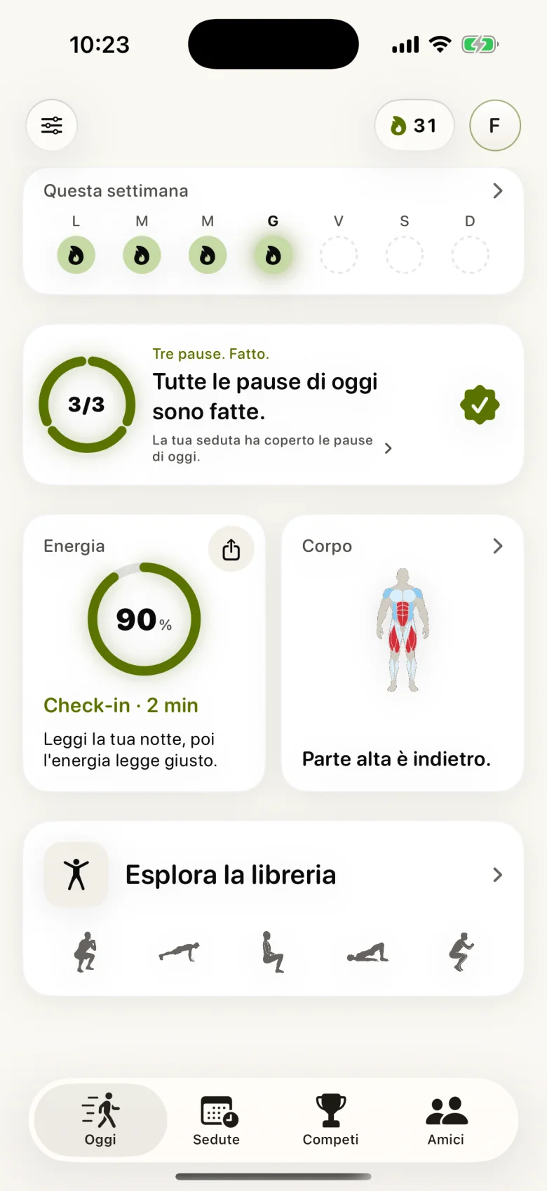 Strikt Oggi: pause di movimento quotidiane, Energia e mappa del corpo