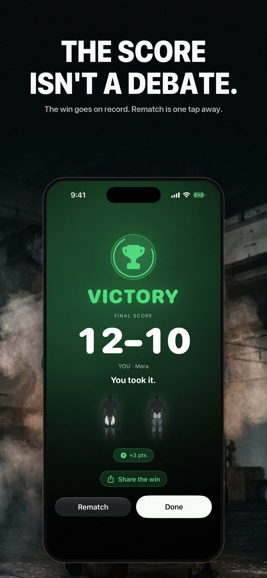Strikt victory screen showing the final live-race score